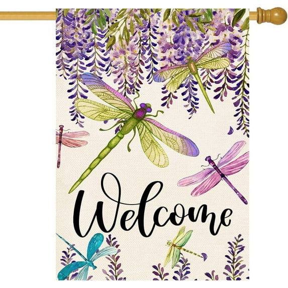 Spring Summer Welcome Wreath House Flag 28 x 40 Inch Magnolia Leaves House Flag Vertical Double Sided Burlap Farmhouse Large Flags Outdoor Outside Seasonal Yard Decoration