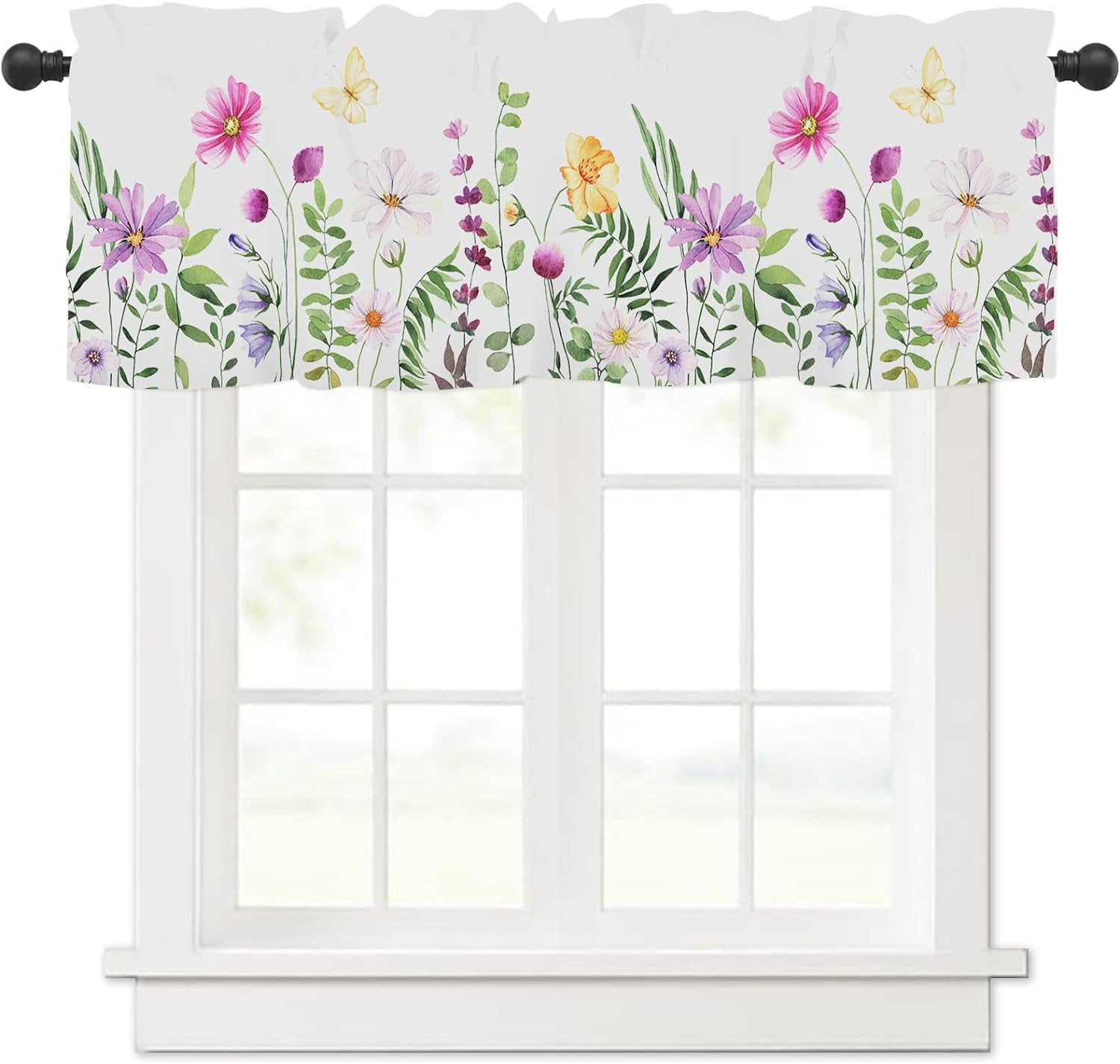 Spring Summer Wildflower Leaf Kitchen Curtains Valances for Windows ...