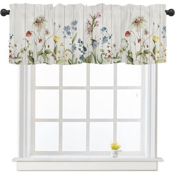 Spring Summer Wildflower Leaves Curtain Valances for Windows Sage Green Leaf Woodland Kitchen Window Curtains 54x18 Inch Short Rod Pocket Valance 1 Panel for Living Room Bathroom Bedroom Decor