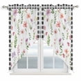 thumbnail image 1 of Spring Summer Wildflower Swag Valances for Windows 2 Pack Eucalyptus Leaves Black Plaid Swag Kitchen Curtains 36 Inches Long Rod Pocket Short Window Treatment for Kitchen Bathroom 36"x36", 1 of 9