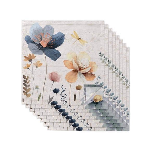 Spring Summer Wildflowers Cloth Napkins Set of 8 Reusable Dinner Napkins, Farmhouse Retro Floral Botanical Cocktail Napkin Washable Table Napkins for Wedding/Holiday Party/Baby Shower 20"x20"
