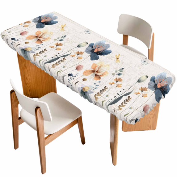 Spring Summer Wildflowers Table Cloths for 8 Foot Rectangle Tables, Farmhouse Retro Floral Botanical Patio Waterproof Elastic Fitted Tablecloths, Washable Rectangular Table Cover for Camping