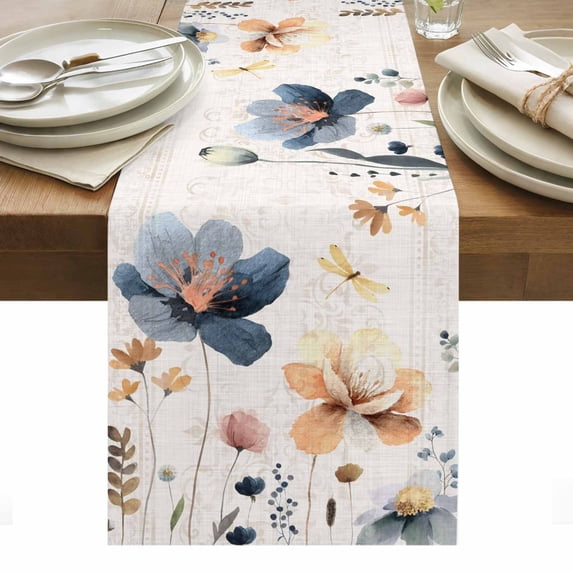 Spring Summer Wildflowers Table Runner - 60 Inch Long, Kitchen Dining Table Runner Dresser Scarves, Farmhouse Retro Floral Botanical Farmhouse Decor for Coffee Tables Wedding Party Banquet
