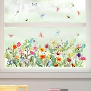 Spring Summer Window Clings, Flower Butterfly Double Sided Window Decals Glass Window Doors Anti-Collision Window Stickers for Seasonal Home Decor