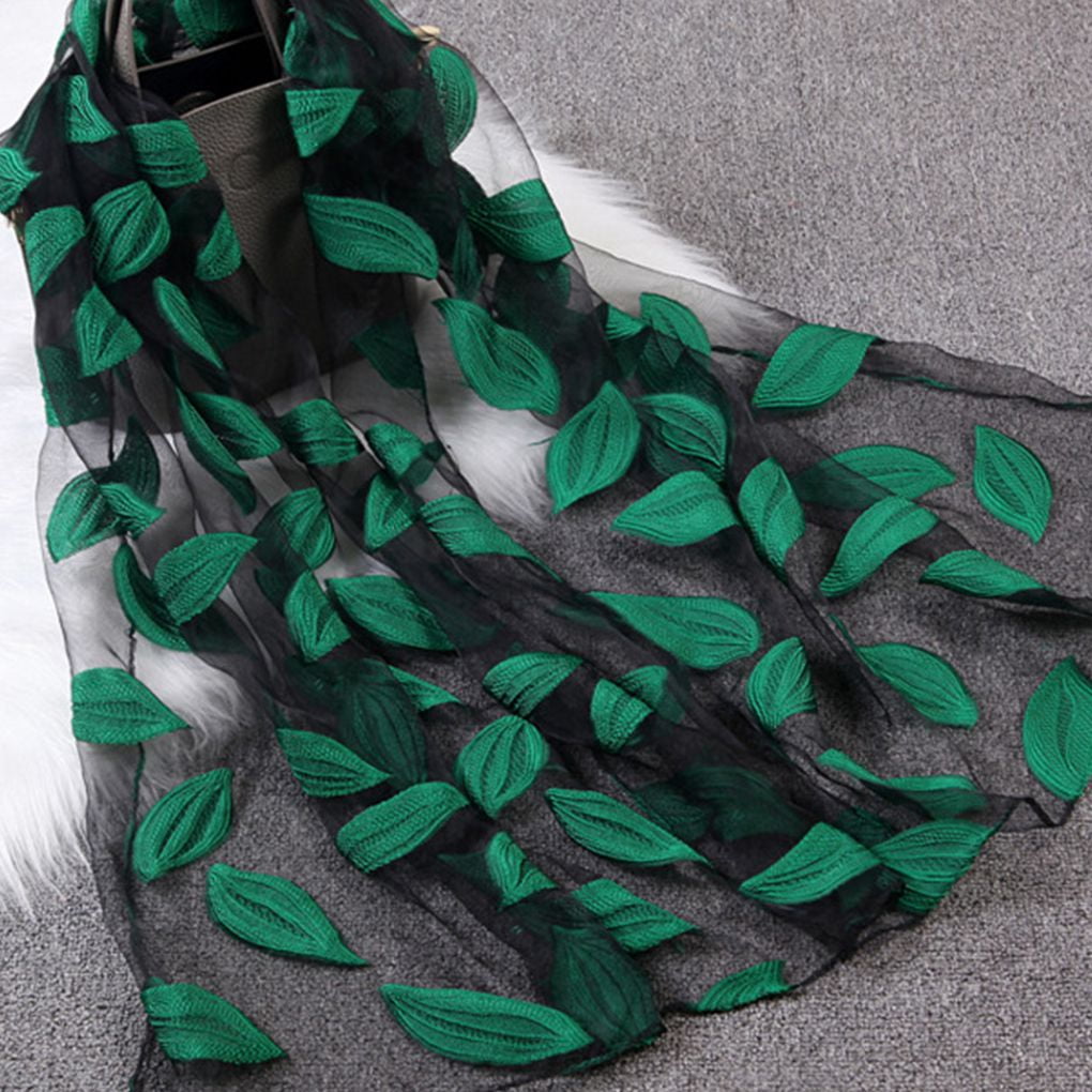 Spring Summer Women Girls Leaves Jacquard Organza Scarf Shawls Sunshade