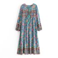 thumbnail image 1 of Spring Summer Women Lace-up Tassel Ethnic Wild Floral Print Vocation Beach Bohemian Maxi Dress Boho Dress Robe, 1 of 6