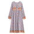 thumbnail image 1 of Spring Summer Women Lace-up Tassel Ethnic Wild Floral Print Vocation Beach Bohemian Maxi Dress Boho Dress Robe, 1 of 6