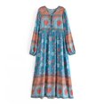 thumbnail image 1 of Spring Summer Women Tie Neck Ethnic Floral Print  Beach Bohemian Maxi Dresses Ladies Ruffles Pleated Boho Dress Robe Vestidos, 1 of 6