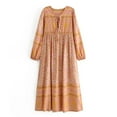 thumbnail image 1 of Spring Summer Women Tie Neck Ethnic Floral Print  Beach Bohemian Maxi Dresses Ladies Ruffles Pleated Boho Dress Robe Vestidos, 1 of 6
