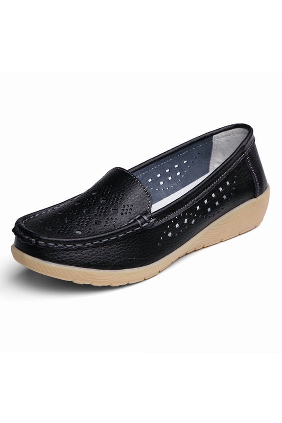 Spring Summer Women's Casual Hollow Loafers Slip On Leather Shoes Lightweight Casual Walking Shoes Female Moccasins Classic Penny Loafer Flats Boat Shoes