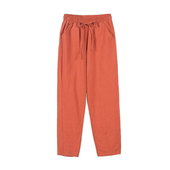 Spring/Summer Women's Linen Pants Women's Wide Leg Pants with Pockets Drawstring Solid Casual Lounge Sweatpants, S-2XL
