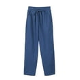 thumbnail image 1 of Spring/Summer Women's Linen Pants Women's Wide Leg Pants with Pockets Drawstring Solid Casual Lounge Sweatpants, S-2XL, 1 of 2