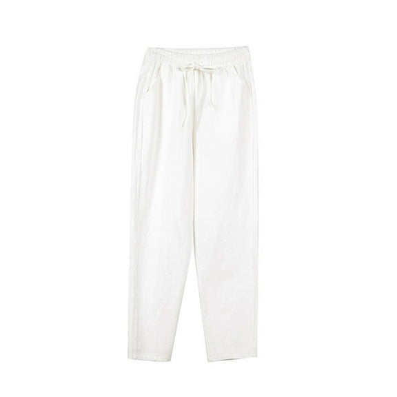 Spring/Summer Women's Linen Pants Women's Wide Leg Pants with Pockets Drawstring Solid Casual Lounge Sweatpants, S-2XL