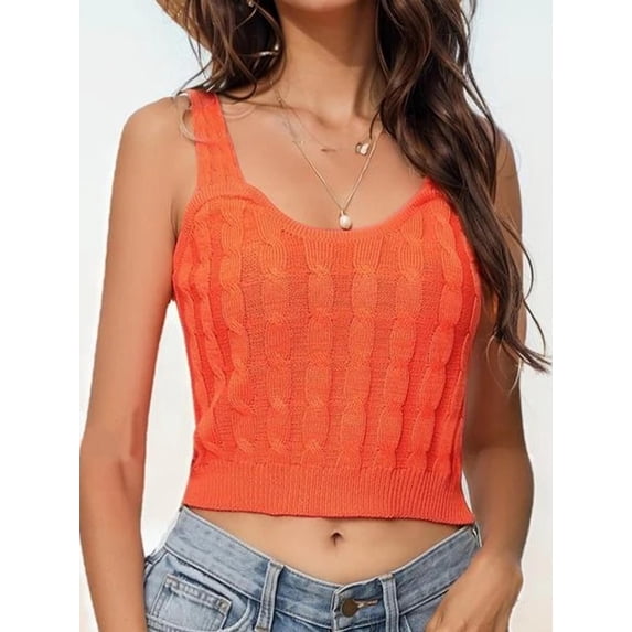 Spring Summer Womens Sweater Cool Knitted Vest Casual Clothes Orange L