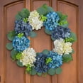 thumbnail image 1 of Spring Summer Wreath Blue and White Hydrangea Artificial Wreath Deadwood Simulation Flower Rattan Wreath for Front Door Outdoor Indoor Wall Window Hanging Home Decor, 1 of 12