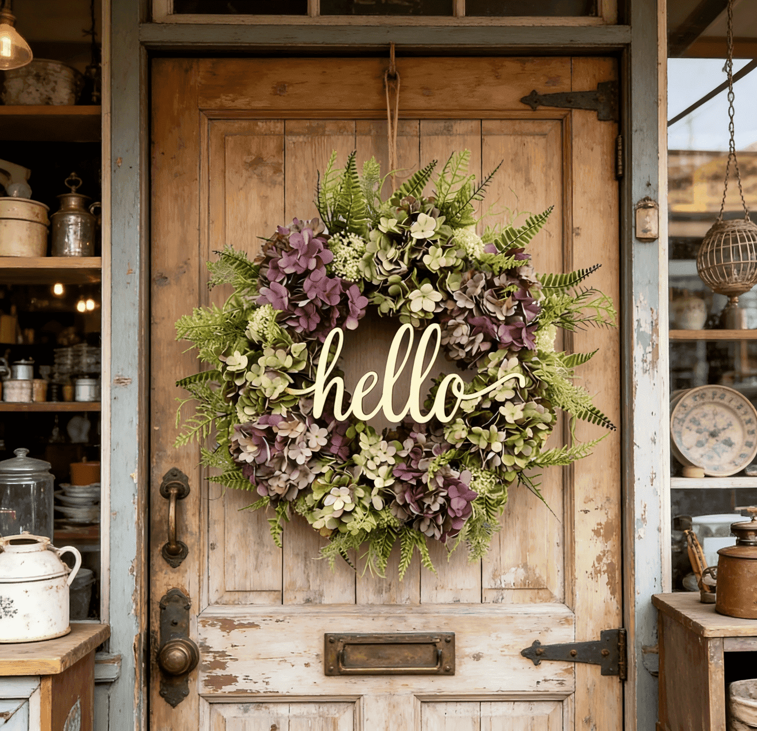 Spring Summer Wreath for Front Door 18 Inch - Artificial Hydrangea Year-Round Wreath with Welcome Sign, All Season Outdoor Indoor Decor for Home Wall Window