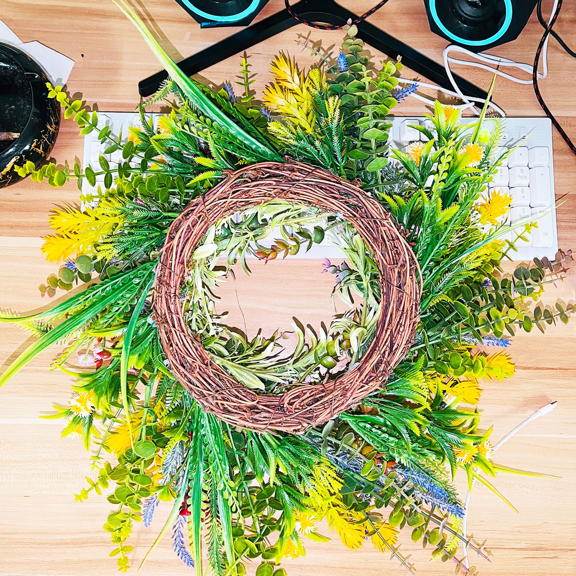 Spring Summer Wreath for Front Door Artificial Floral Door Wreath with Vibrant Silk Flowers and