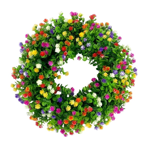 Spring Summer Wreaths for Front Door, Farmhouse Colorful Cottage Artificial Eucalyptus Wreath, Sping Door Wreath, Flower Wreath Summer Wreath for All Season Welcome Sign Farmhouse Home Decor, 11.02"