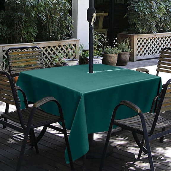 Spring/Summer Wrinkle-Free Waterproof Outdoor Tablecloth with Umbrella Hole and Zipper,60-Inch-by-102 Rectangle,Dark Green