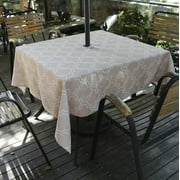 Spring/Summer Wrinkle-Free Waterproof Outdoor Tablecloth with Umbrella Hole and Zipper,60-Inch-by-84 Rectangle, Khaki, Seats 6 to 8 People
