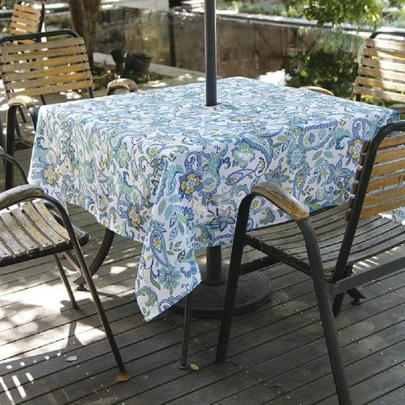 Spring/Summer Wrinkle-Free Waterproof Outdoor Tablecloth with Umbrella Hole and Zipper, 60-Inch-by-84 Rectangle