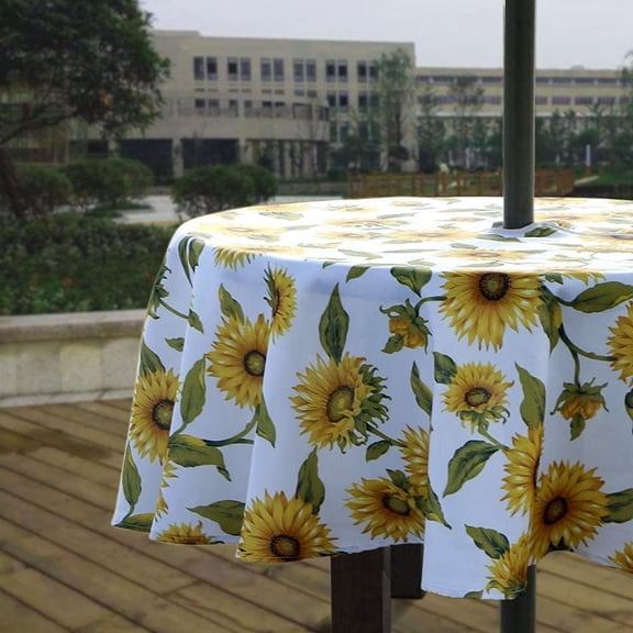 Spring/Summer Wrinkle-Free Waterproof Outdoor Tablecloth with Umbrella Hole and Zipper, 60-Inch-by-84 Rectangle