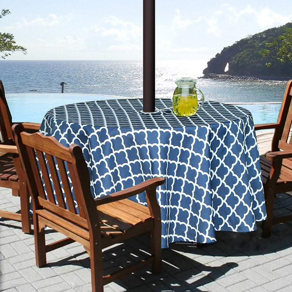 Spring/Summer Wrinkle-Free Waterproof Outdoor Tablecloth with Umbrella Hole and Zipper, Green Leaves, 60-Inch-by-84 Rectangle