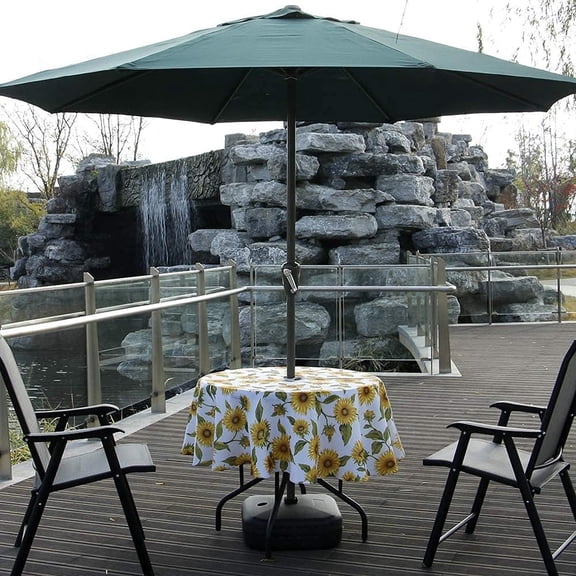 Spring/Summer Wrinkle-Free Waterproof Outdoor Tablecloth with Umbrella Hole and Zipper, Green Leaves, 60-Inch-by-84 Rectangle