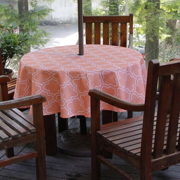 Spring/Summer Wrinkle-Free Waterproof Outdoor Tablecloth with Umbrella Hole and Zipper (Orange, 60" Round-Zippered)