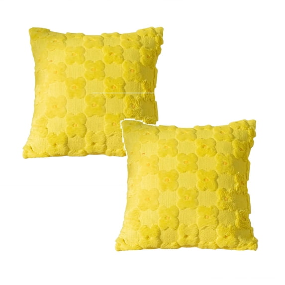 Spring Summer Yellow Color Flower Heart Throw Pillow Cover 18x18 Inch Set of 2 Easter Decoration Soft Plush Flower Jacquard Throw Pillows Cushion Case for Bedroom Sofa Holiday Festivals Home Decor