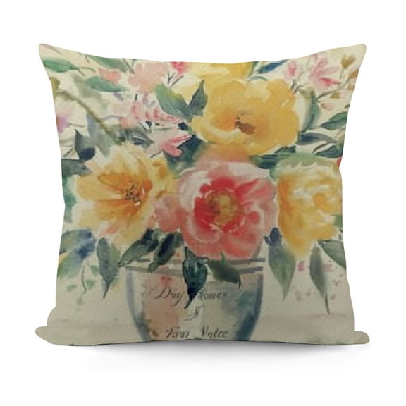 Spring Summer Yellow Flower Lumbar Decorative Throw Pillow Cover Rectangular Rose Peony Floral Mason Jar Outdoor Home Decor, Bloom Seasonal Couch Cushion Case