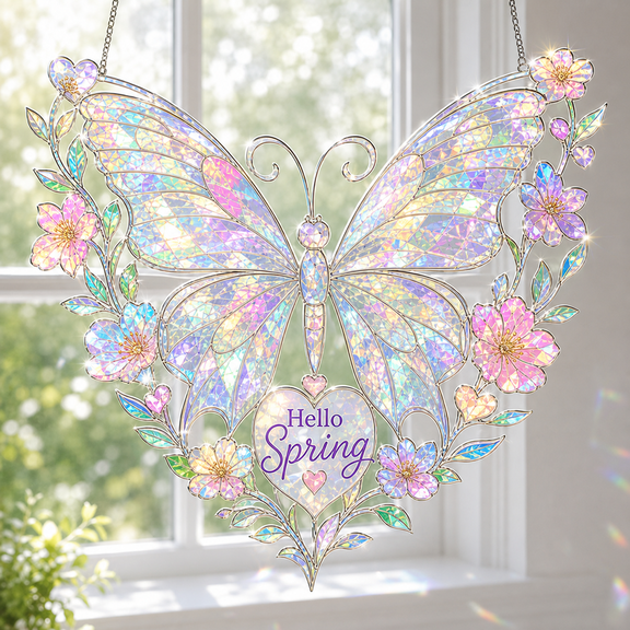 Spring Suncatcher Acrylic Window Hanging, Iridescent Rainbow Decor Gift