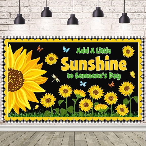 Spring Sunflower Backdrop Add A Little Sunshine to Someone's Day Background Summer Flowers Butterflies Library Classroom Party Decorations Banner Supplies Photo Booth Props