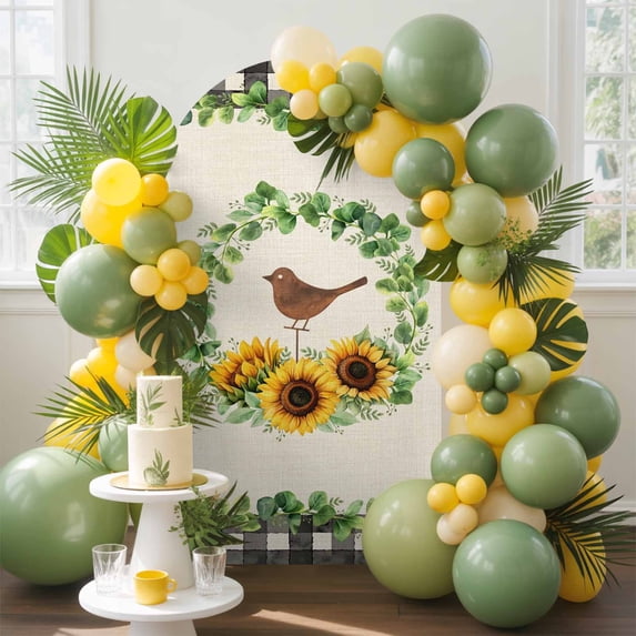 Spring Sunflower Bird Arch Backdrop Cover, 4FT, Eucalyptus Leaves Linen ...