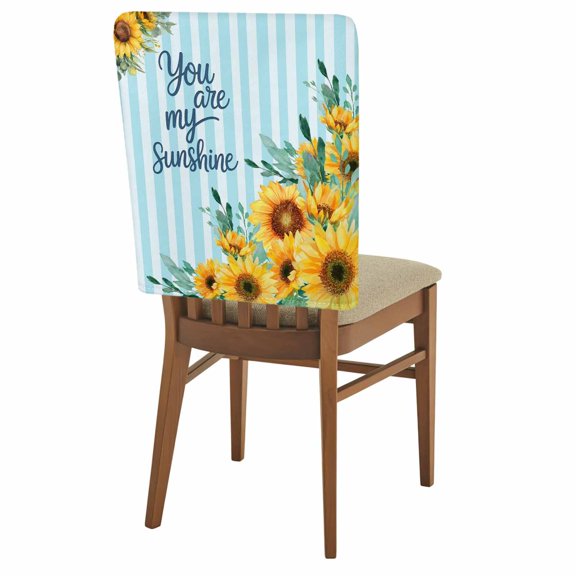 Spring Sunflower Chair Covers Set of 1 You Are My Sunshine Leaf Blue Striped Chair Back Covers Stretch Removable Washable Slipcovers Protector for Dining Room Kitchen Party Decor