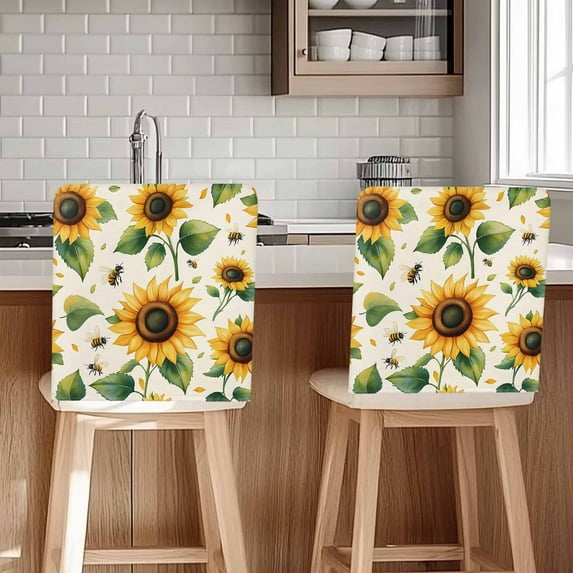 Spring Sunflower Chair Covers Set of 4 Pastoral Watercolor Flower Chair Back Covers Stretch Removable Washable Slipcovers Protector for Dining Room Kitchen Party Decor