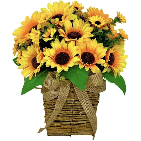 Spring Sunflower Door Hanging Basket Wreath, Beautiful Artificial Wreaths for Home Porch, Wall Decor, Farmhouse Decor, Festival Wedding