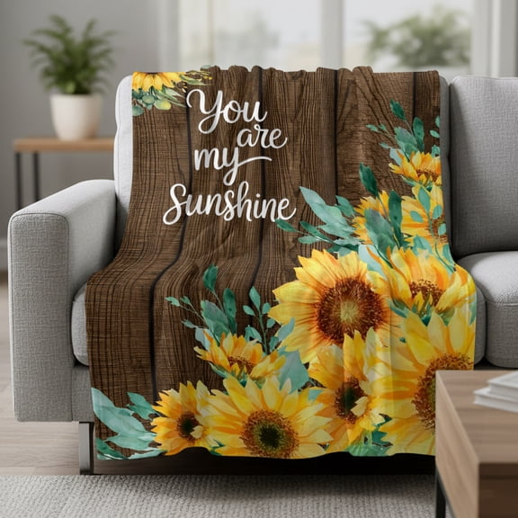 Spring Sunflower Fleece Throw Blanket You Are My Sunshine Brown Wood Striped Ultra Soft Fuzzy Cozy Flannel Throw Blanket for Couch Sofa Bed Car Travel, Ideal Gifts 30x40 Inches