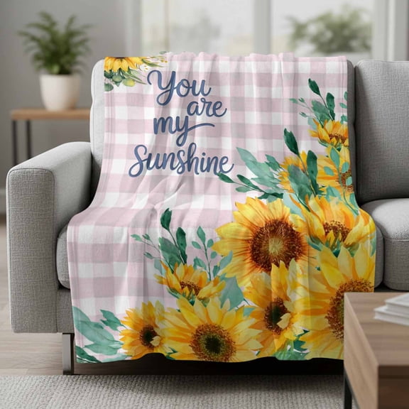 Spring Sunflower Fleece Throw Blanket You Are My Sunshine Green Leaf Pink Plaid Ultra Soft Fuzzy Cozy Flannel Throw Blanket for Couch Sofa Bed Car Travel, Ideal Gifts 30x40 Inches
