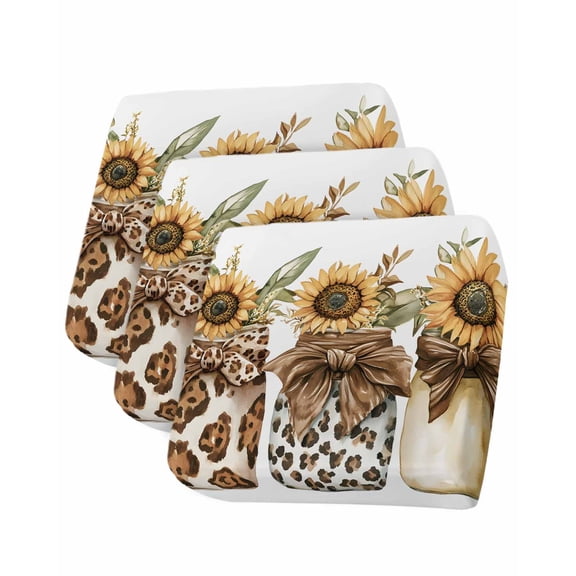 Spring Sunflower Glass Bottle Sofa Couch Cushion Covers Washable, Removable Stretchable Sectional Couch Covers, Brown Bow Leopard Slipcovers for L & T Shape Sofa Furniture Protector S Size 3 pcs