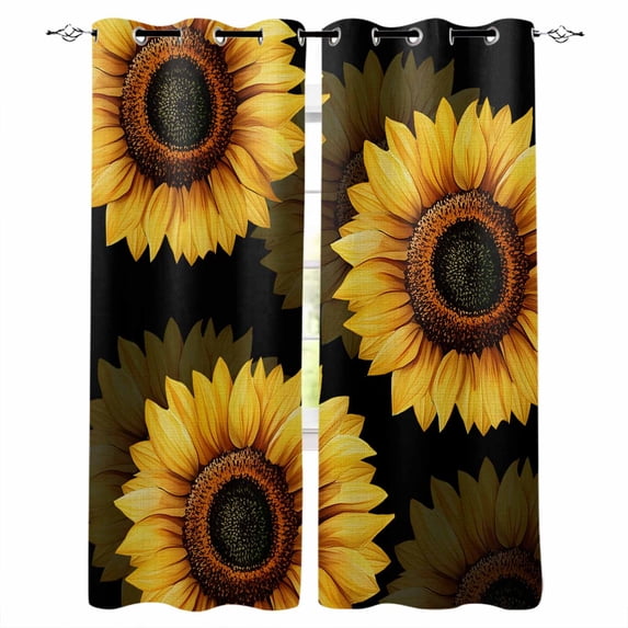 Spring Sunflower Kitchen Curtains Black Vintage Abstract Painting Cafe Short Curtains for Bathroom Blackout Window Curtain Grommet Small Window Treatment Drapes for Bedroom Living Room 27.5"x39"x2