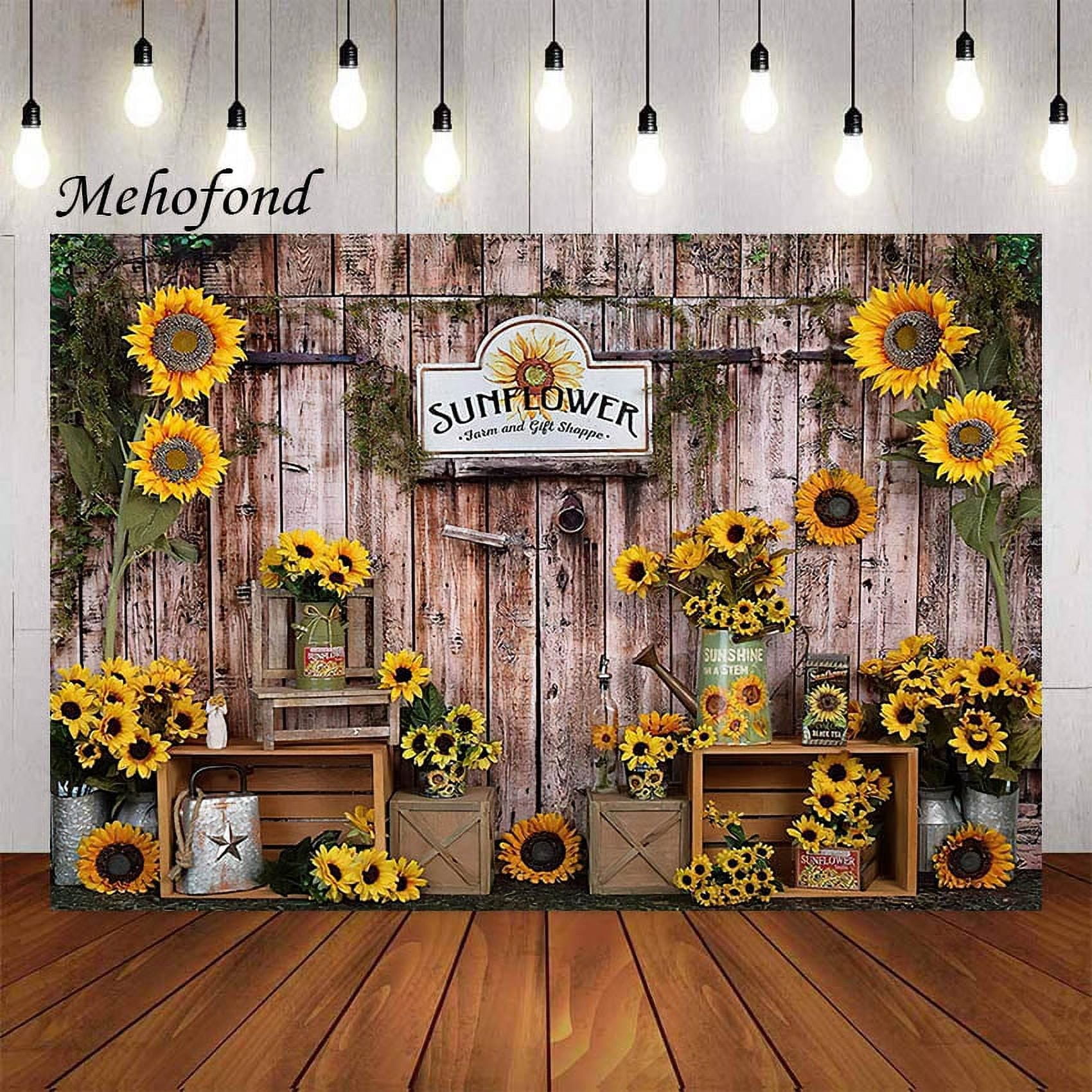 Spring Sunflower Rustic Wood Baby Shower Birthday Kids Portrait r ...