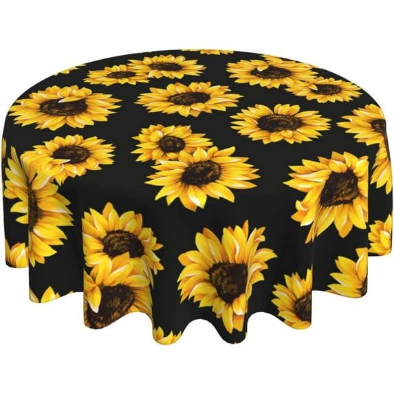 Spring Sunflower Tablecloth Round 60 Inch Ruitic Yellow Floral Vinyl Table Cloth Waterproof Fabric Farmhouse Sun Flower Tablecloths Decorative for Holiday Home Party Wedding Picnic
