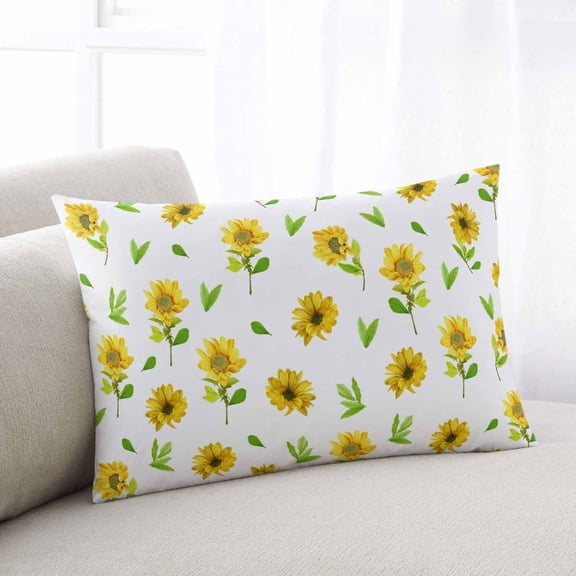 Spring Sunflower Throw Pillow Cover, Yellow Flowers Nature Pastoral Rectangle Decorative Pillow Case Protector Soft Cushion Cover Lumbar Pillowcase for Couch Sofa Bedroom Car Chair Decor 16x24 Inch