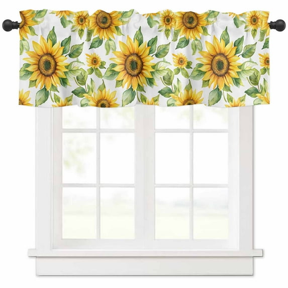 Spring Sunflower Valances for Windows Farmhouse Kitchen Curtains Valances Rod Pocket Valance Curtains for Kitchen Windows Summer Oil Painting Floral Leaf Plant Window Valances for Bathroom 60"x18"