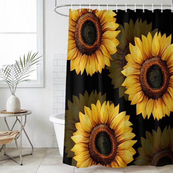 Spring Sunflower Waterproof Fabric Shower Curtain,Black Vintage Abstract Painting Small 36x72in Waterproof Fabric Shower Curtain for Bathroom Curtains Bathtubs Hotel Washable Shower Curtains 12 Hooks