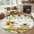 thumbnail image 1 of Spring Sunflowers 6ft Round Rugs, Country Bicycles Yellow Flowers Wooden Washable Non-Slip Area Rugs for Living Room Bedroom Kitchen, Soft Low Pile Dining Room Kicthen Circle Carpet, Indoor Floor Rug, 1 of 9