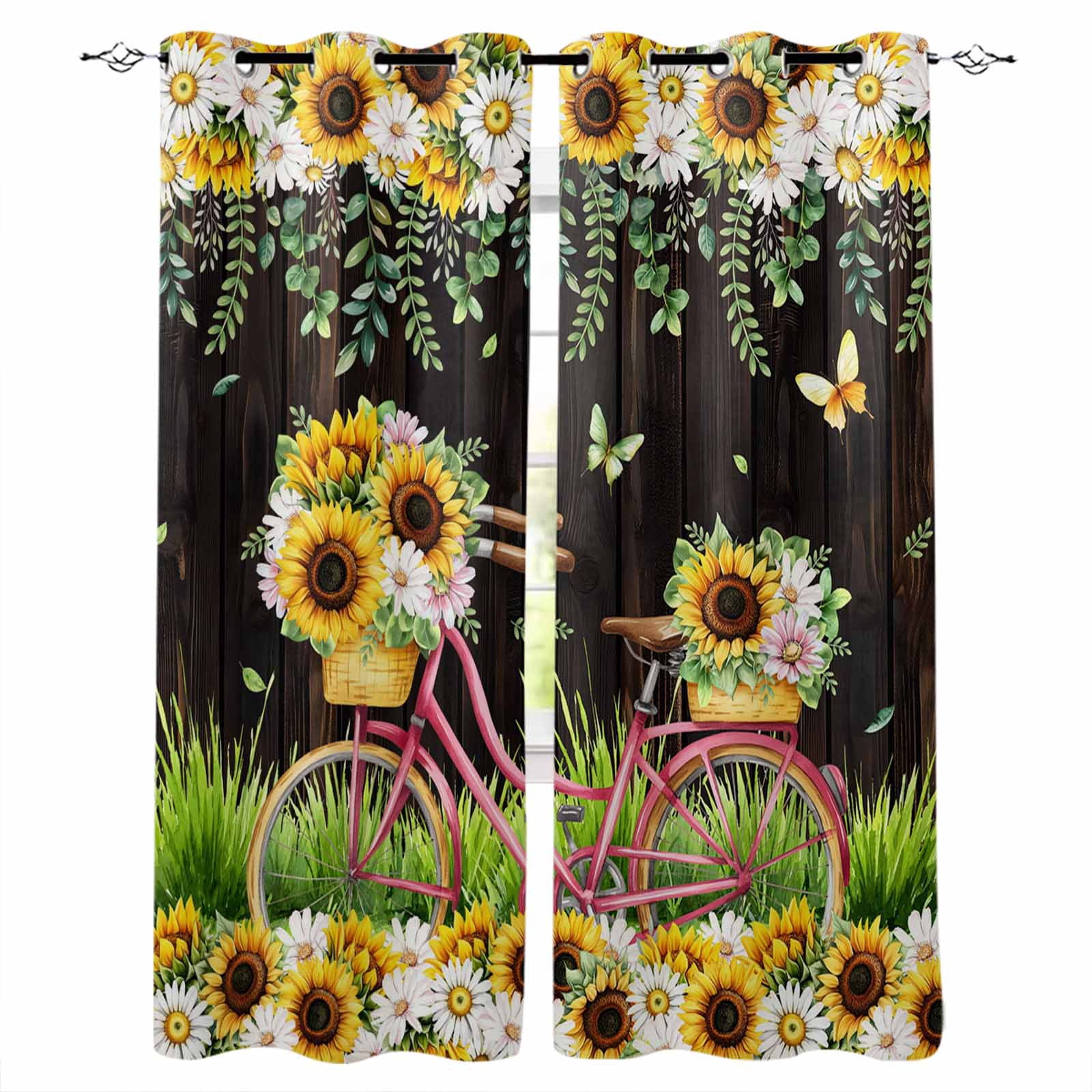 Spring Sunflowers Black Out Curtains 84 Inch Long for Living Room ...