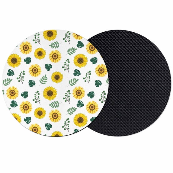 Spring Sunflowers Coasters Set of 2, Absorbent Coasters for Drinks, Green Leaves Yellow Floral Rustic Botanical Coaster for Desk Coffee Table Protection, Home Decor House Warming Gifts 4"