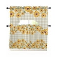 thumbnail image 1 of Spring Sunflowers Kitchen Curtains Swag Valance and Tier Curtains Set 36 Inch Length, Plaid Vintage Botanical Painting Rod Pocket Drape Panels Pair Swag Curtain for Bathroom/Cafe/Window, 1 of 6